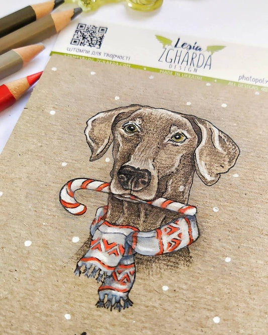 Lesia Zgharda Clear Stamp "Dog with the Christmas Candy Cane"
