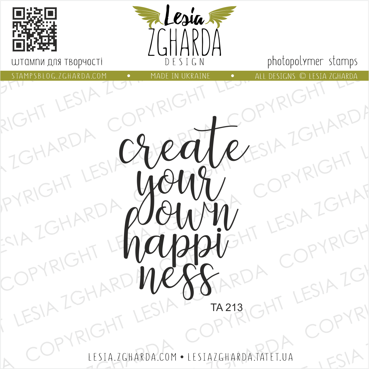 Lesia Zgharda Sentiment Stamp Set "Create your own happiness"