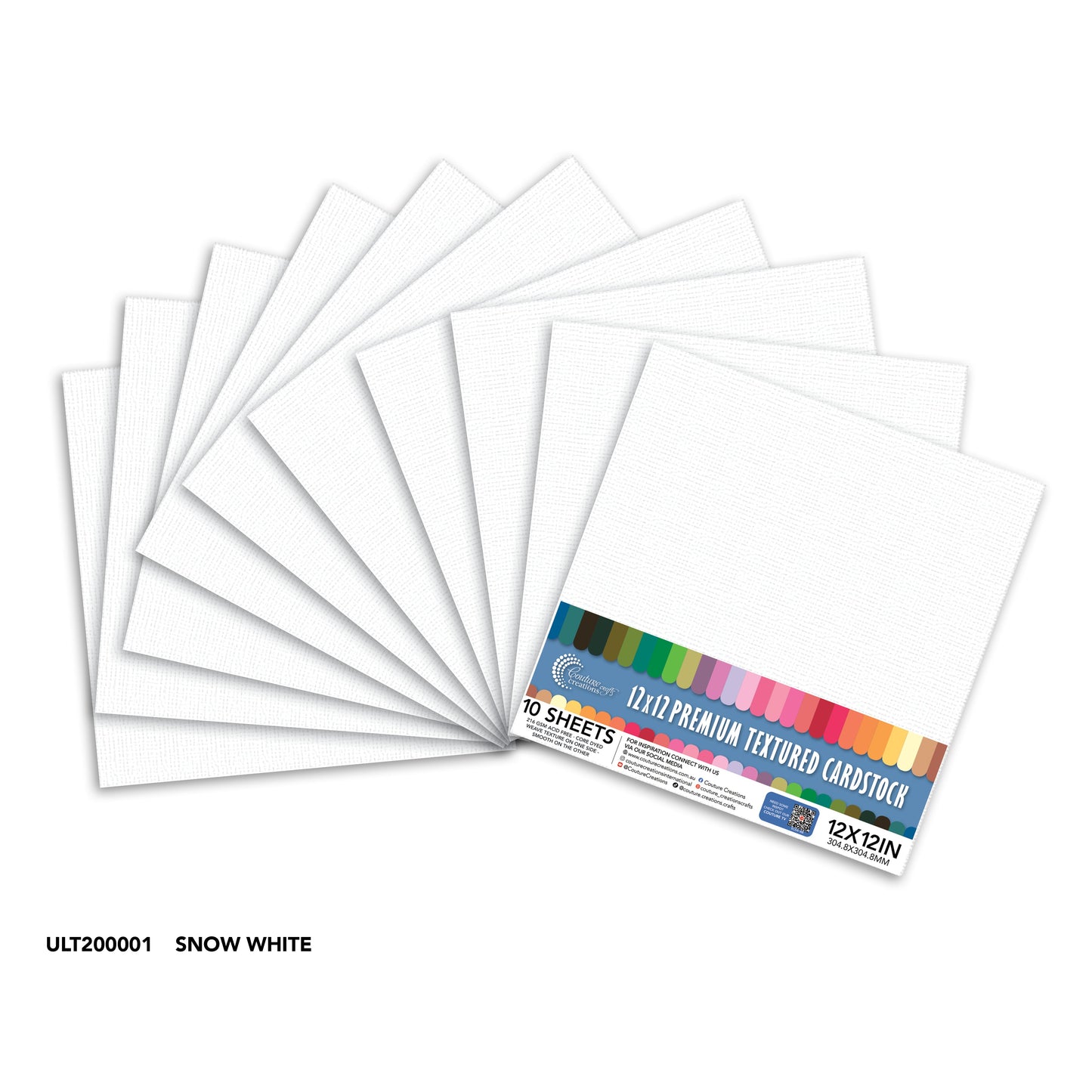 CC Textured Cardstock - 12x12 - Snow White (216gsm) - 10 Sheets
