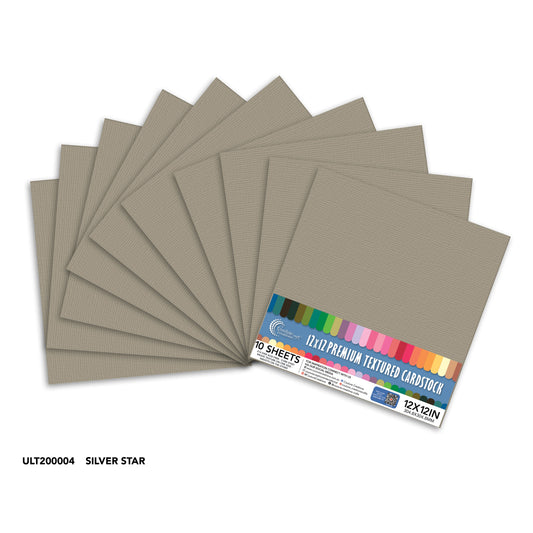 CC Textured Cardstock - 12x12 - Silver Star (216gsm) - 10 Sheets