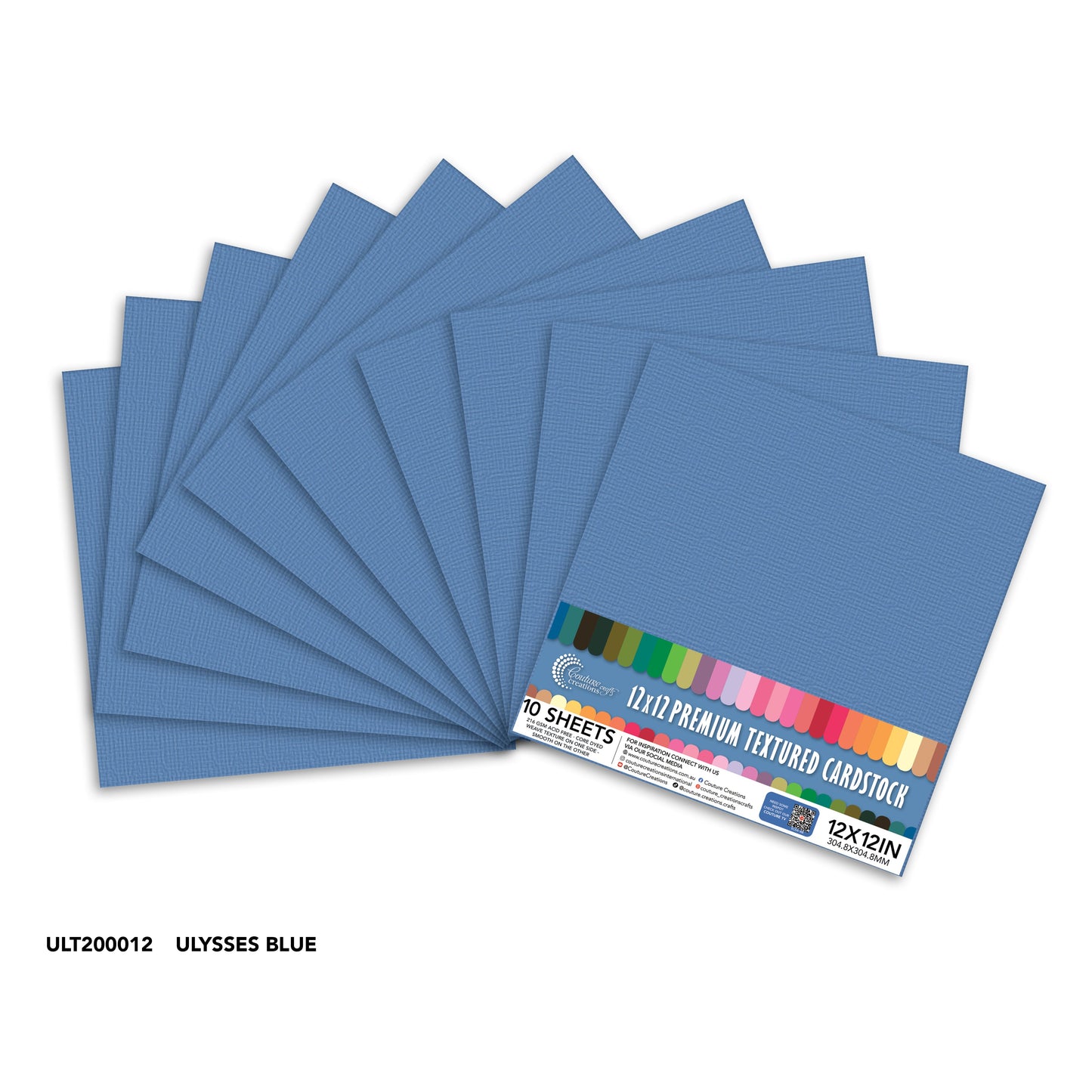 CC Textured Cardstock - 12x12 - Ulysses Blue (216gsm) - 10 Sheets