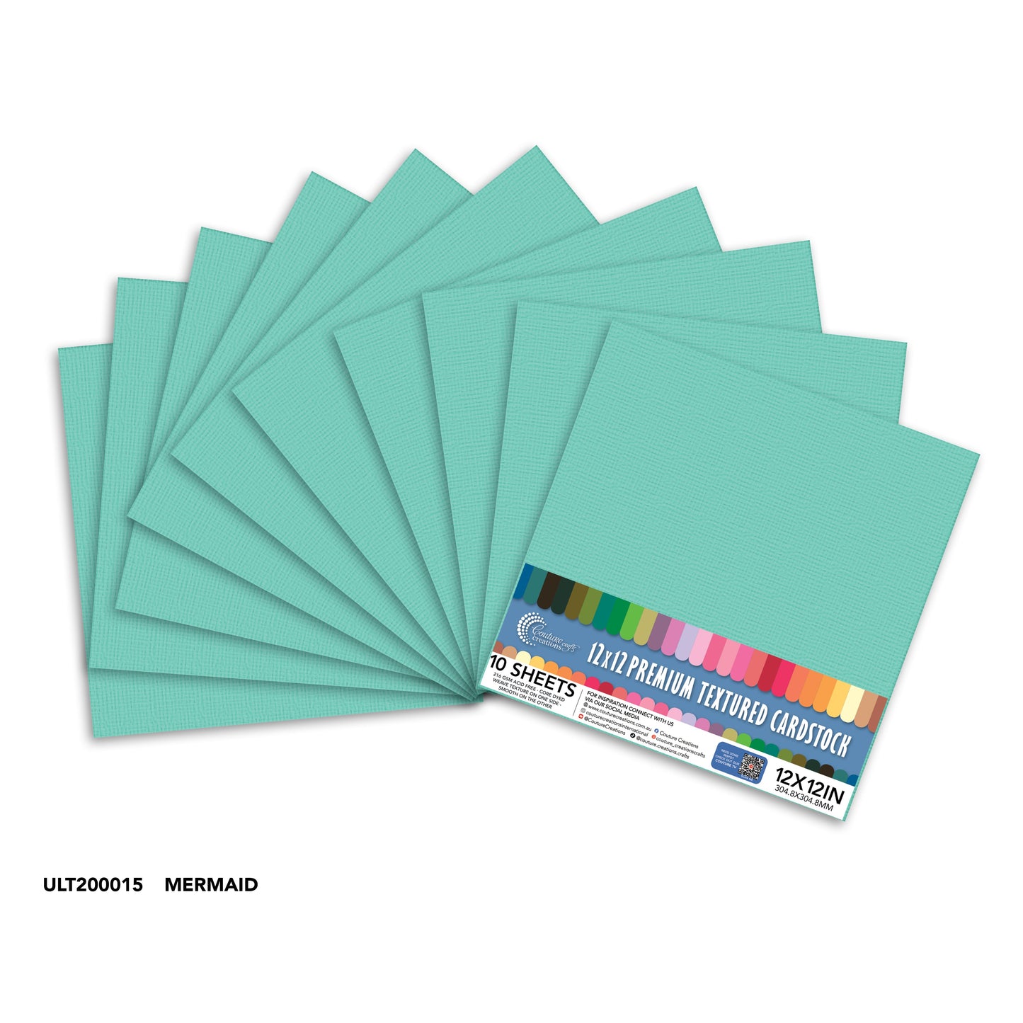 CC Textured Cardstock - 12x12 - Mermaid (250gsm) - 10 Sheets