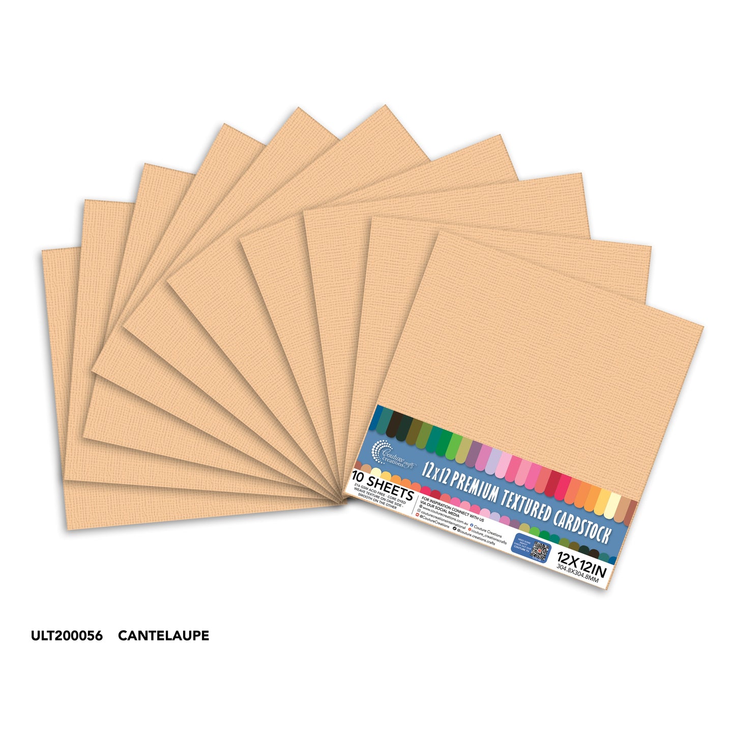 CC Textured Cardstock - 12x12 - Cantelaupe (250gsm) - 10 Sheets