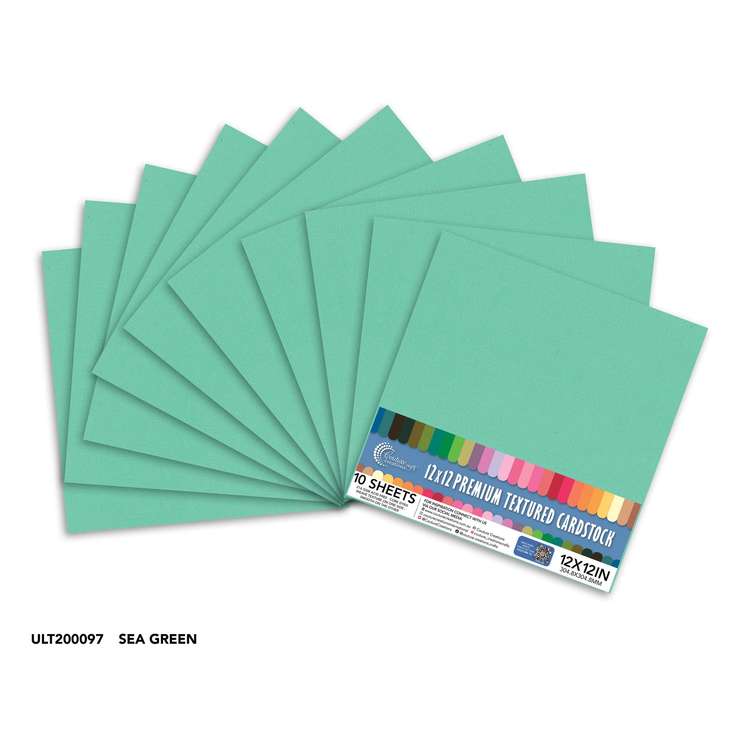 CC Textured Cardstock - 12x12 - Sea Green (216gsm) - 10 Sheets