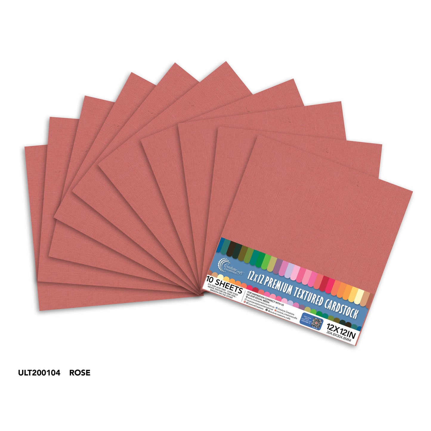 CC Textured Cardstock - 12x12 - Rose (216gsm) - 10 Sheets