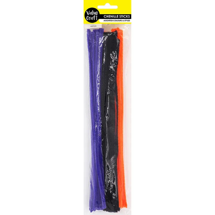 Value Craft Chenille Sticks Assorted Halloween Colours Pk60