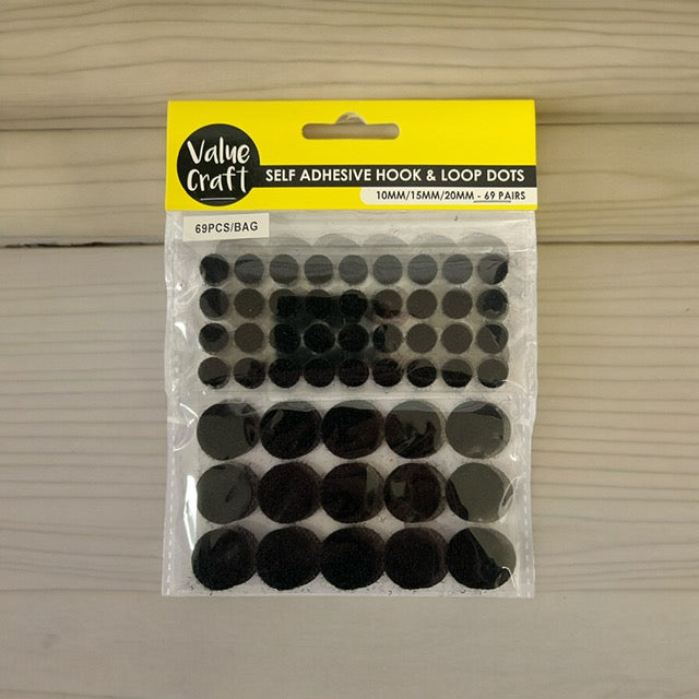 Value Craft Self Adhesive Loop/Hook Dots Black Pk69