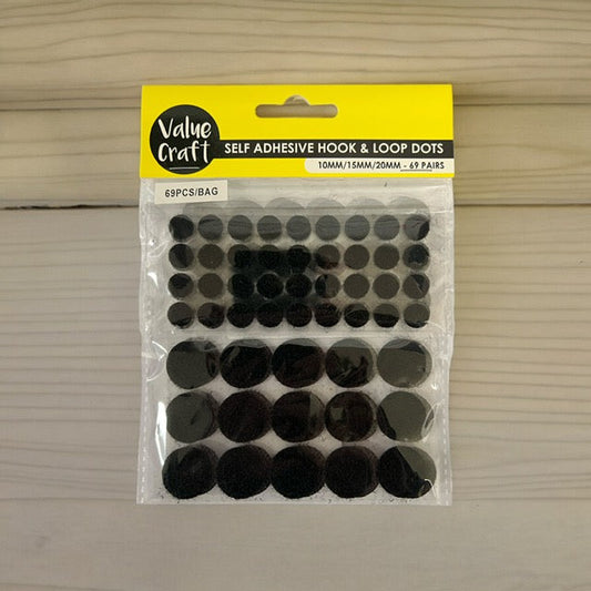 Value Craft Self Adhesive Loop/Hook Dots Black Pk69