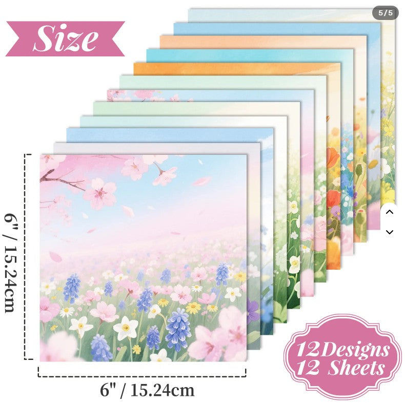 6x6" Watercolour Flowers Background Paper Pk12