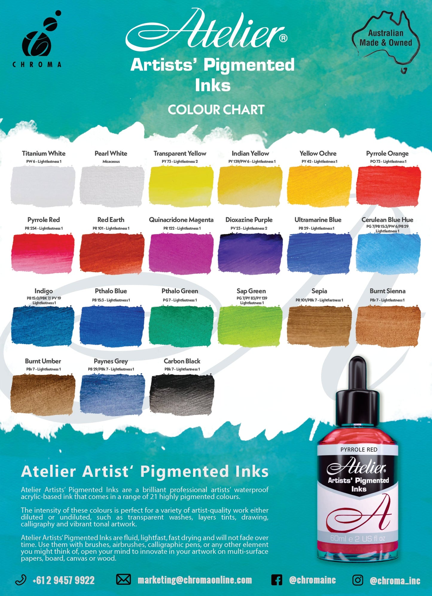 Atelier Artist Pigment Inks 60ml - Cerulean Blue Hue