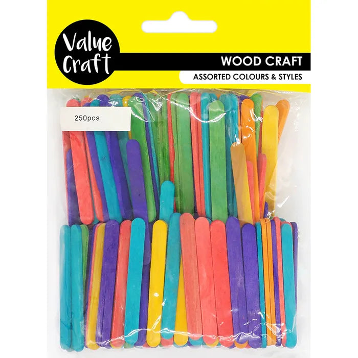 Value Craft Wood Mini Icy Pole Sticks Coloured 15cm Pk250