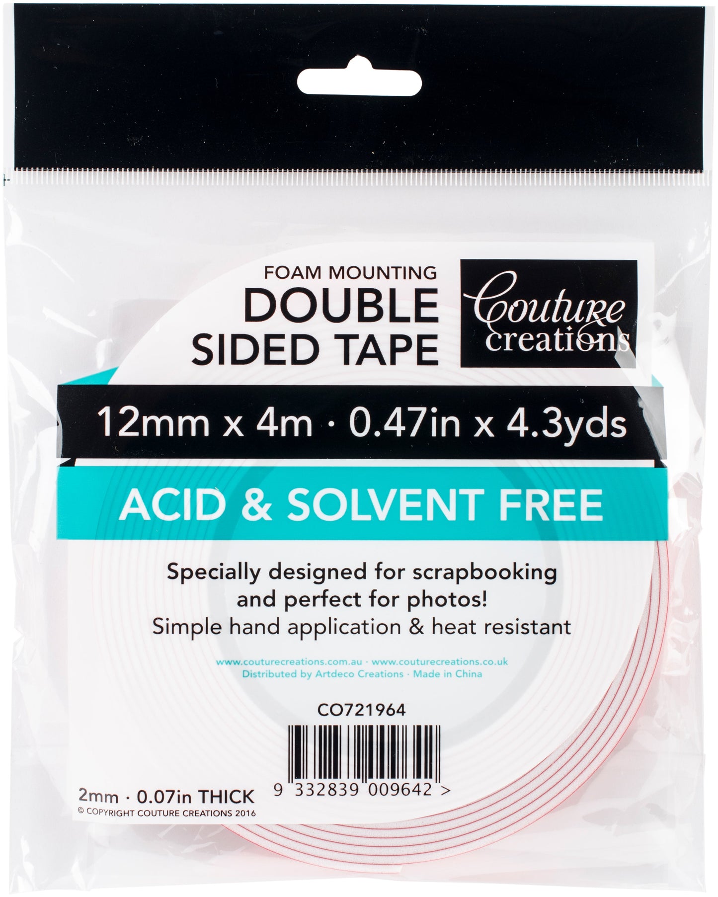 CC Foam Mounting Tape Dble/sided 12mmx4m