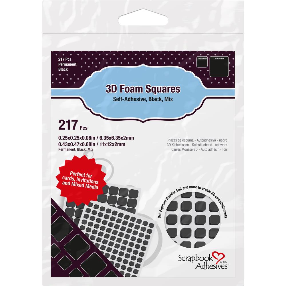 Scrapbook Adhesives Black 3D Foam Squares Variety Pk217