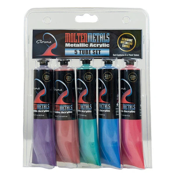 Chroma Molten Metals Acrylic Paint  5x75ml Tubes Set 2