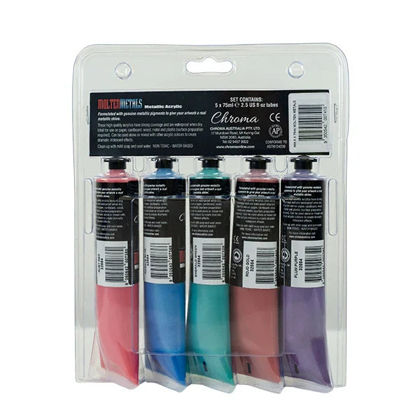 Chroma Molten Metals Acrylic Paint  5x75ml Tubes Set 2