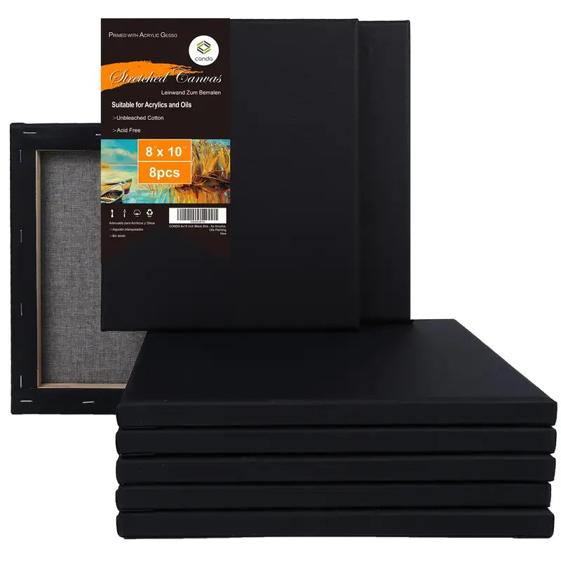BLACK Stretched Canvas 8"x10" (20x25cms) Pk8