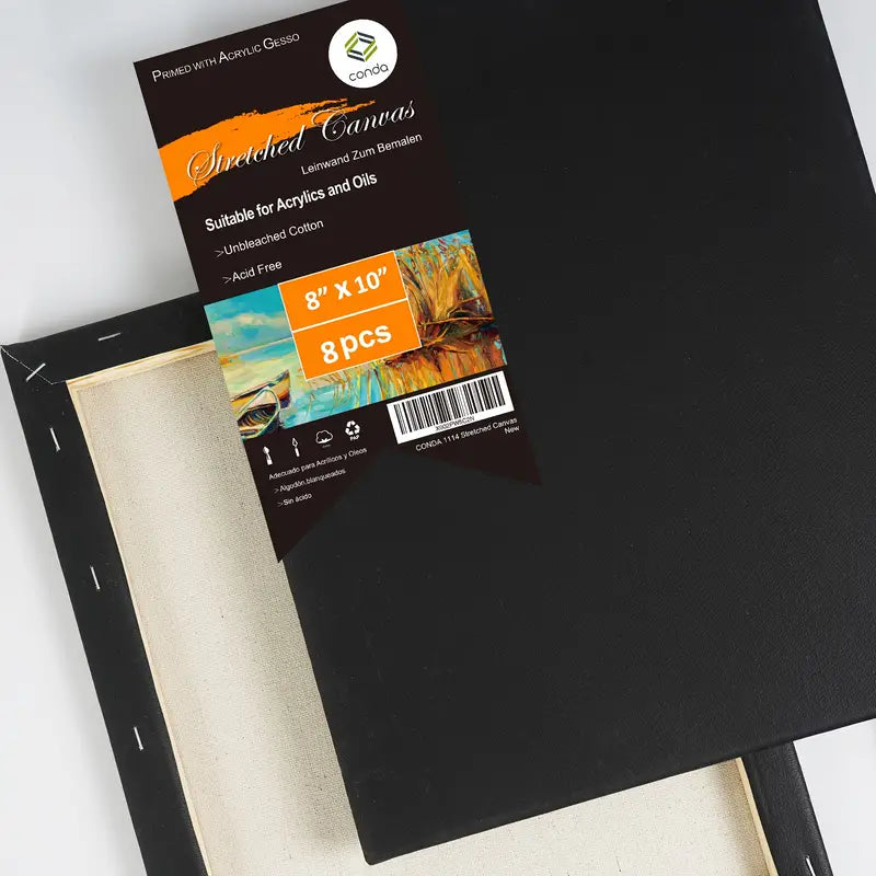 BLACK Stretched Canvas 8"x10" (20x25cms) Pk8
