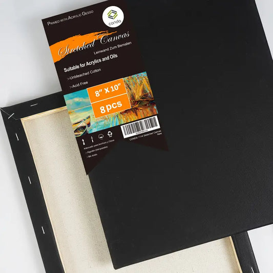 BLACK Stretched Canvas 8"x10" (20x25cms) Pk8