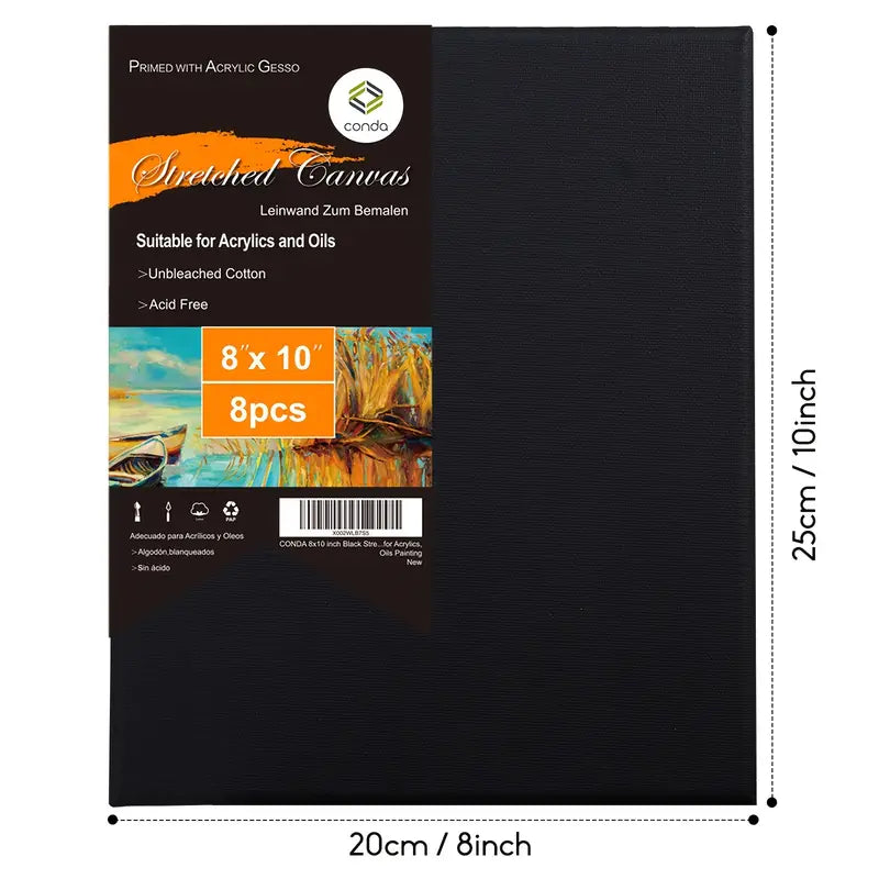 BLACK Stretched Canvas 8"x10" (20x25cms) Pk8