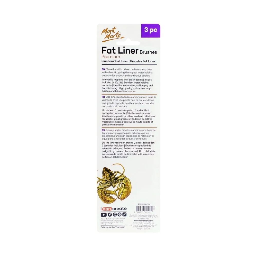 Mont Marte Paint Brush Set - Fat Liner Taklon/Squirrel Sizes 16/10/6