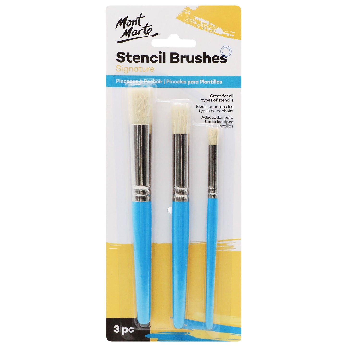Mont Marte Paint Brush Set - Professional Stencil Brush 3pc
