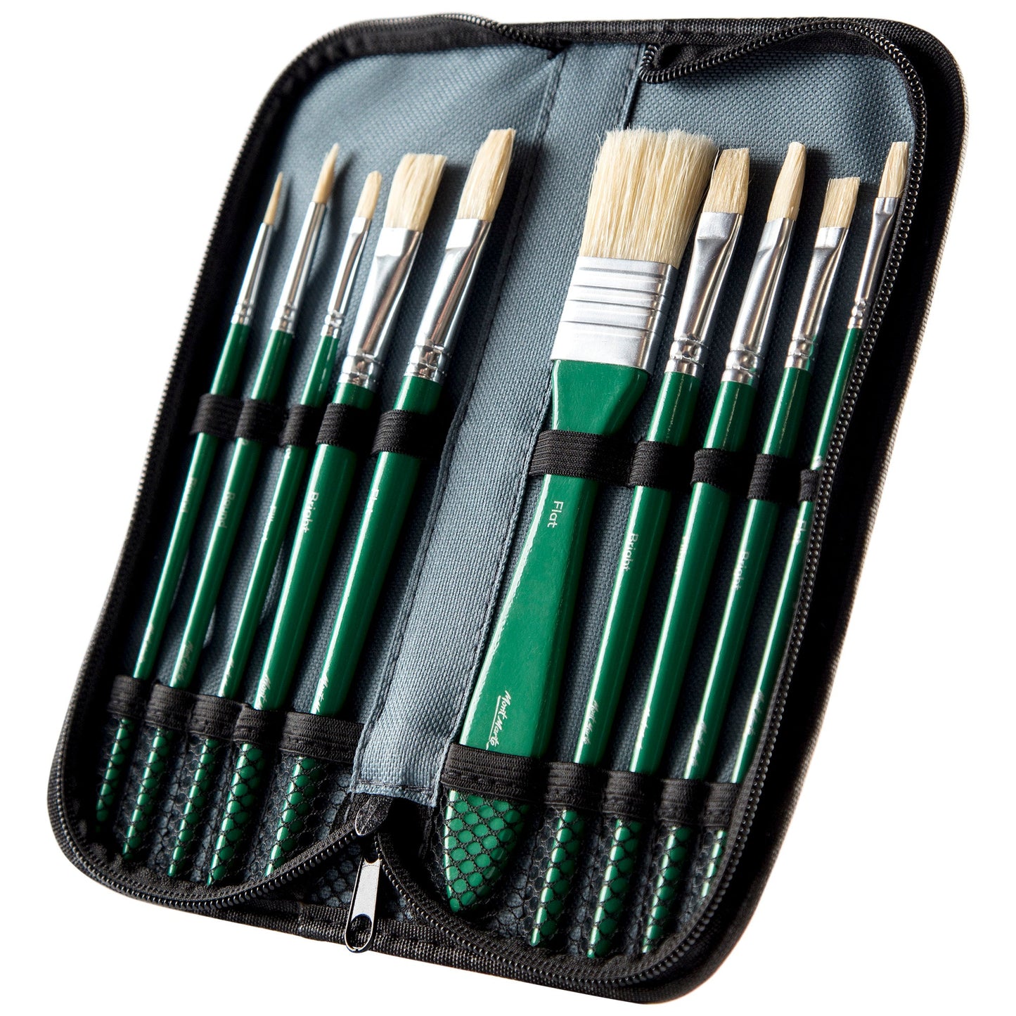 Mont Marte Signature Paint Brush Set - Oil Hog Bristle In Wallet 11pc