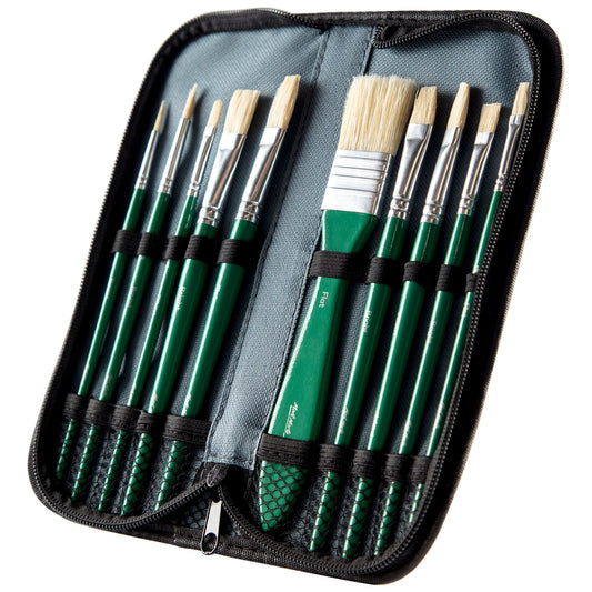 Mont Marte Signature Paint Brush Set - Oil Hog Bristle In Wallet 11pc