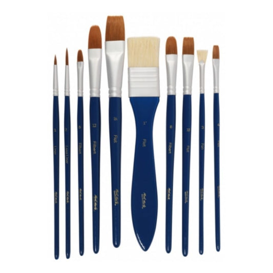 Mont Marte Signature Paint Brush Set - Gouache Mixed Bristle In Wallet 11pc