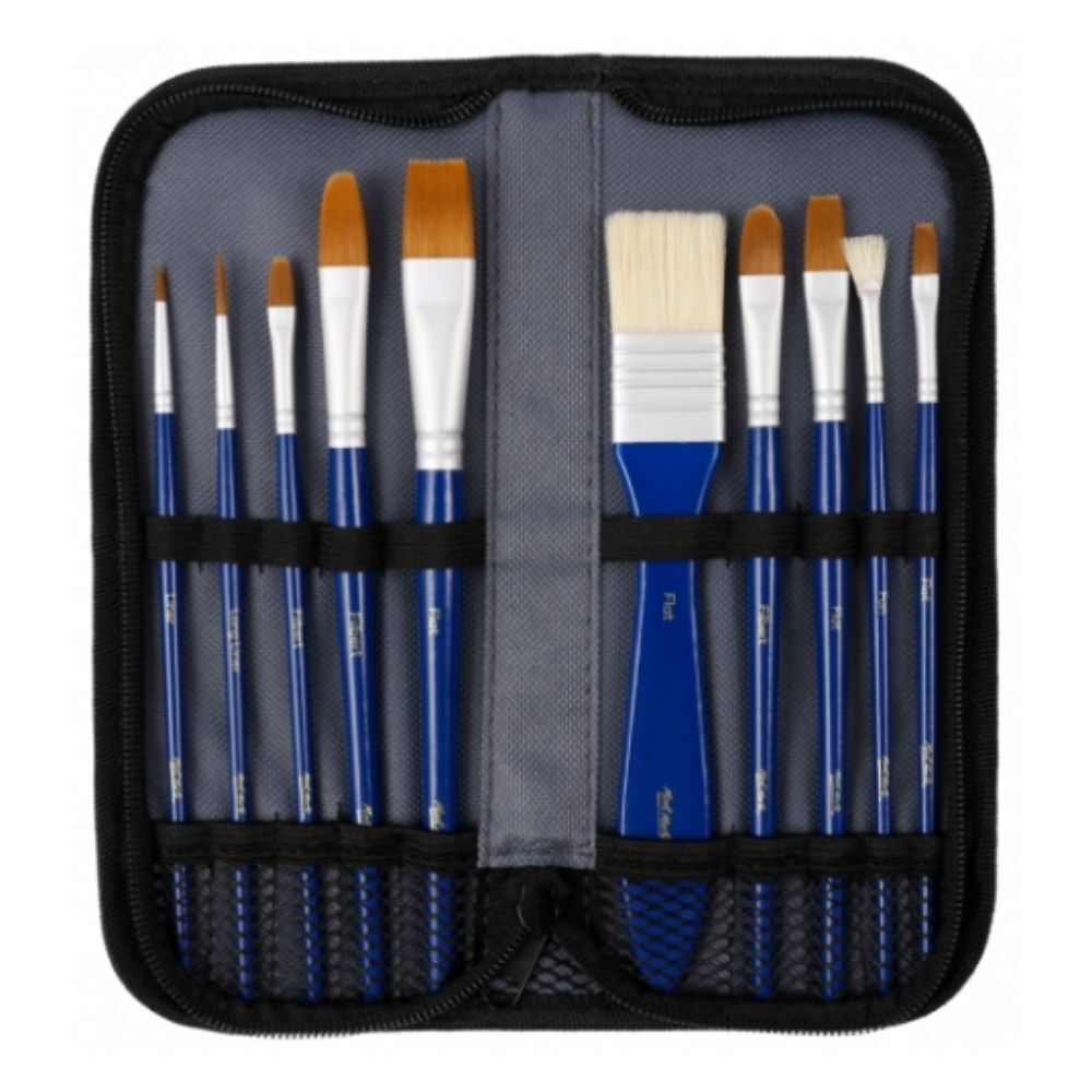 Mont Marte Signature Paint Brush Set - Gouache Mixed Bristle In Wallet 11pc