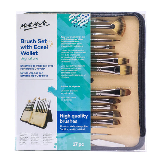Mont Marte Signature Paint Brush Set - Artist Brushes In Easel Wallet 17pc