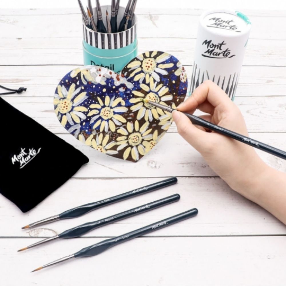 Mont Marte Detailer Paint Brush Set - Taklon Bristle Detailer Collection 15pc