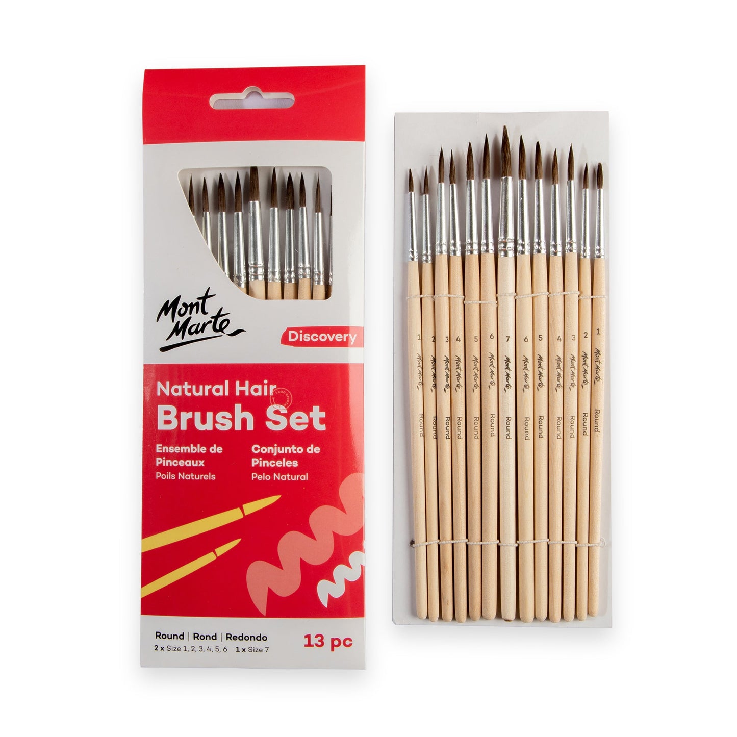 Mont Marte Discovery Natural Hair Round Brush Set 13pc