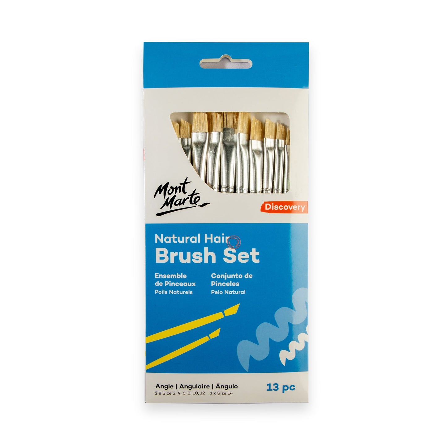 Mont Marte Discovery Natural Hair Flat Angle Brush Set 13pc
