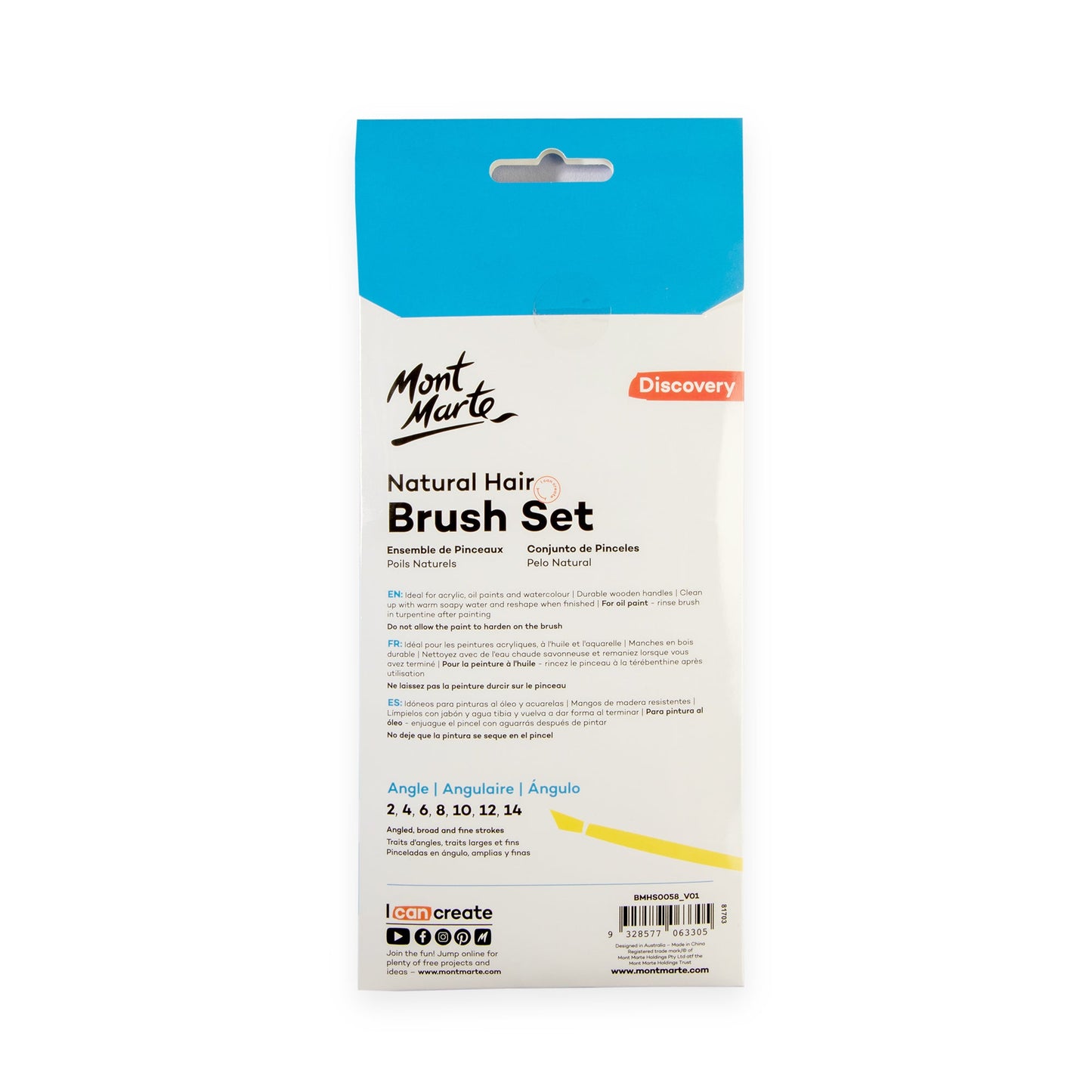 Mont Marte Discovery Natural Hair Flat Angle Brush Set 13pc