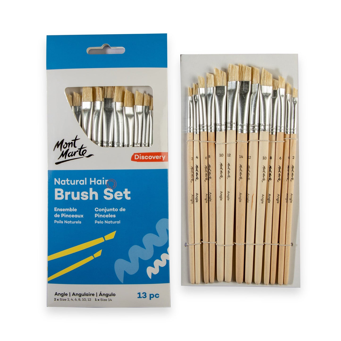 Mont Marte Discovery Natural Hair Flat Angle Brush Set 13pc
