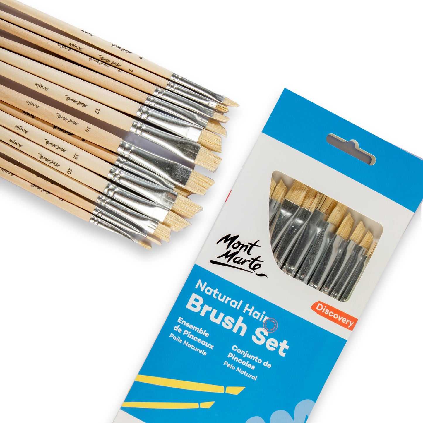 Mont Marte Discovery Natural Hair Flat Angle Brush Set 13pc