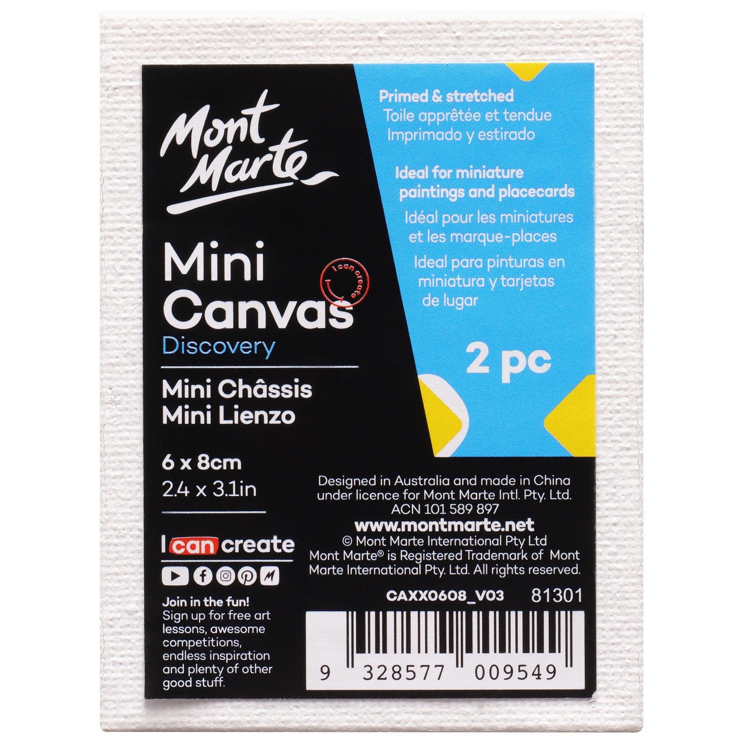 Mont Marte Mini Canvas 6 x 8cm 2pc