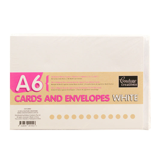CC WHITE A6 Card + Envelope Pack - 50 Sets (50+50)