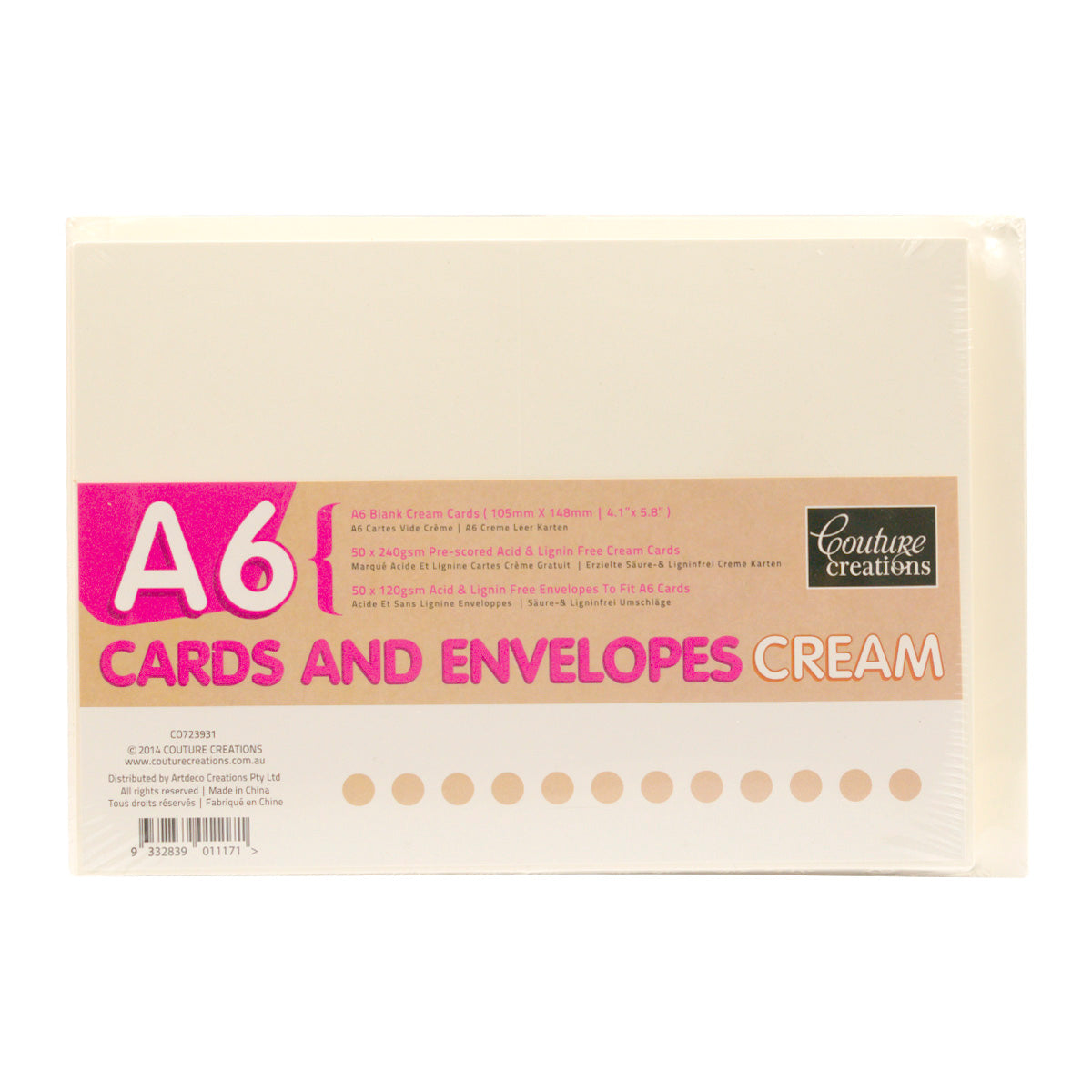 CC CREAM A6 Card + Envelope Pack - 50 Sets (50+50)