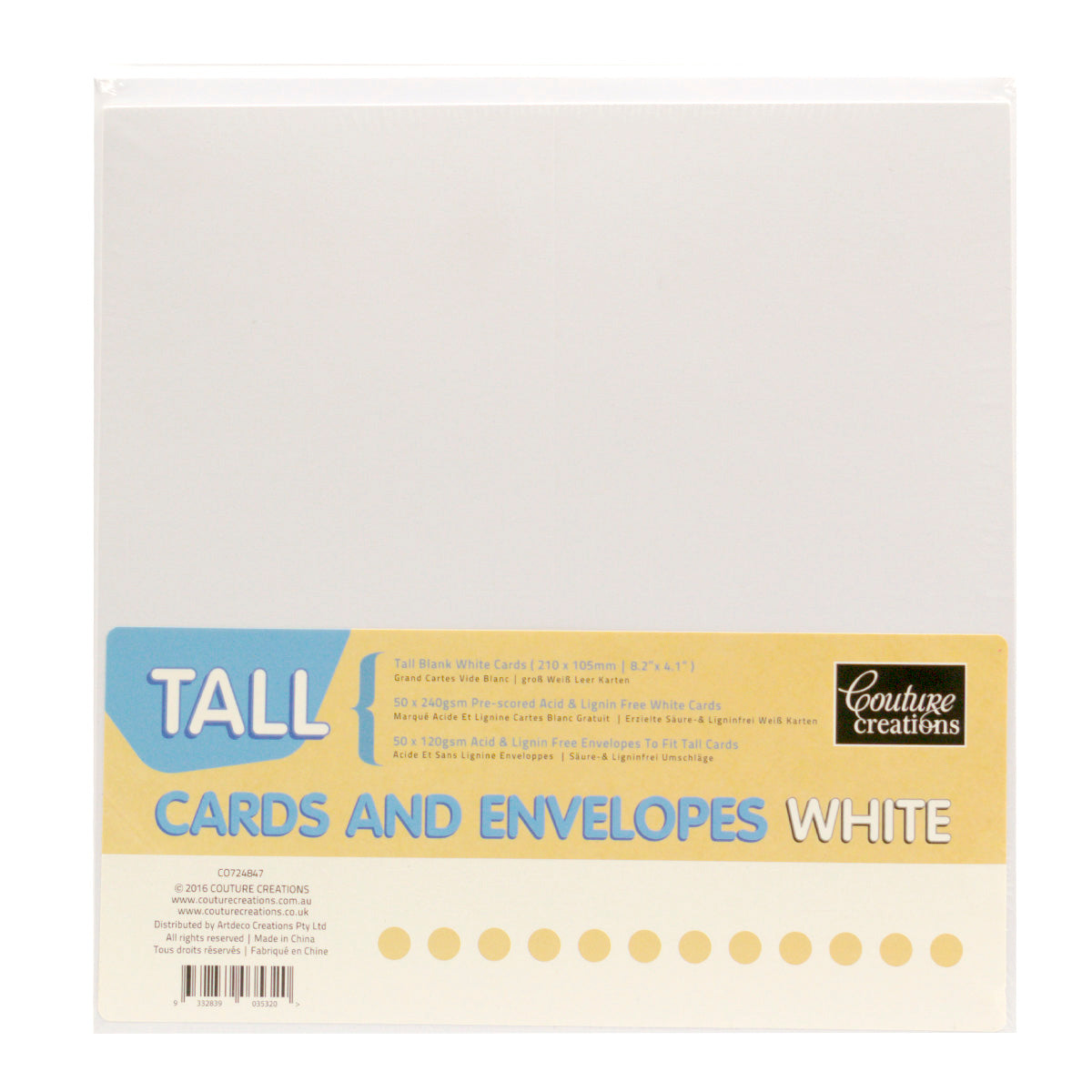 CC WHITE TALL Card + Envelope Pack - 50 Sets (50+50)