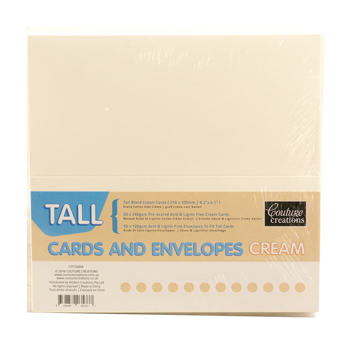 CC CREAM TALL Card + Envelope Pack - 50 Sets (50+50)