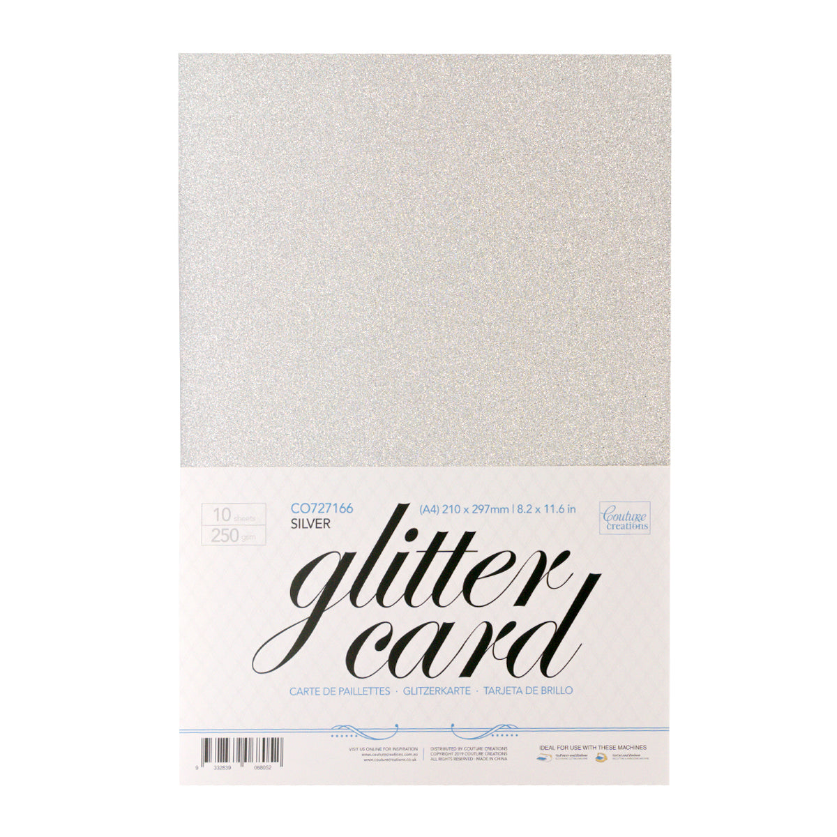 A4 Glitter Card 10 sheets per pack 250gsm - Silver