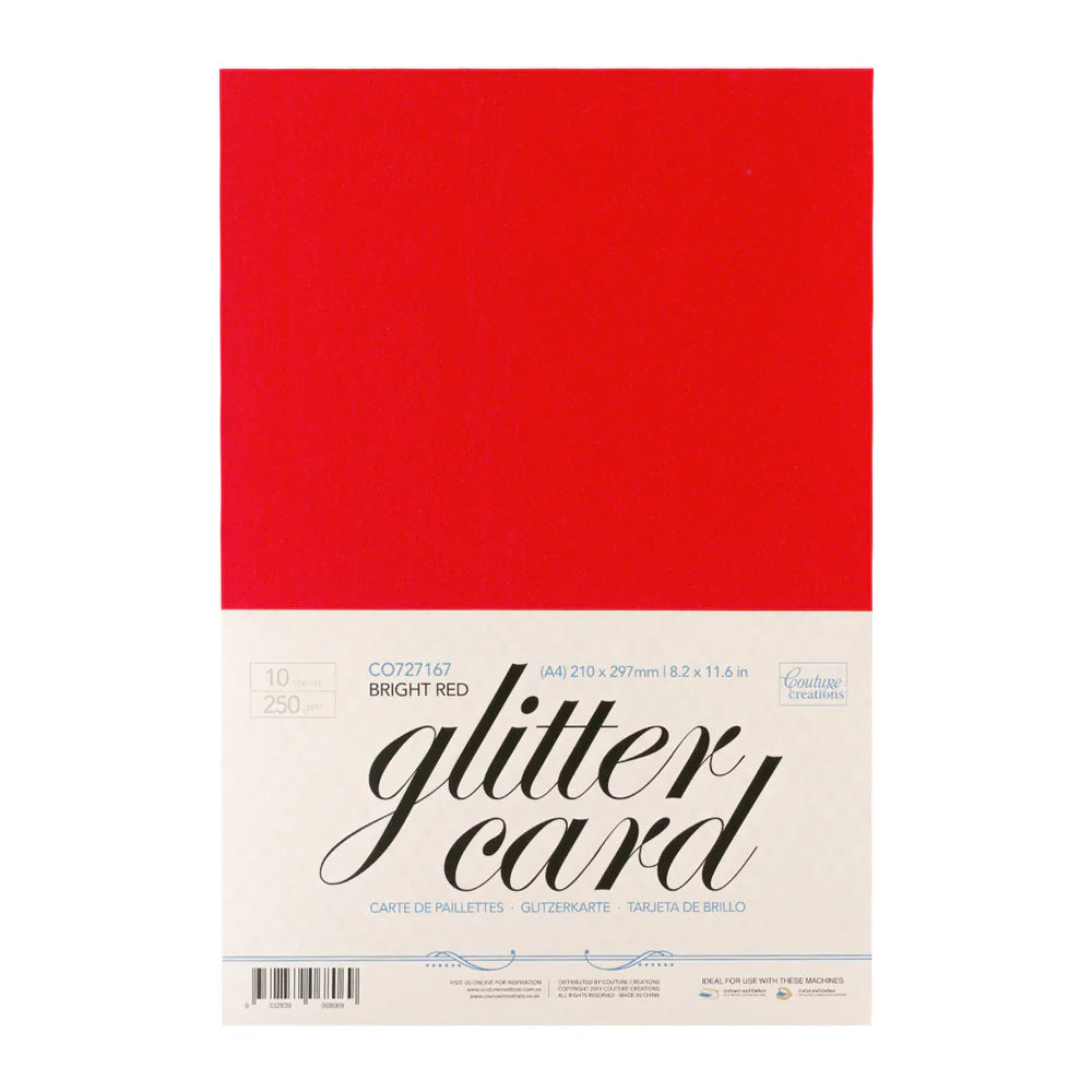 CC Glitter Card A4 Pk10 Bright Red