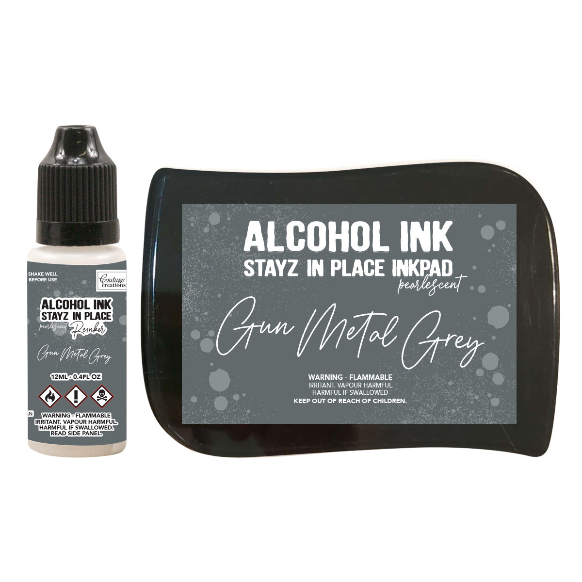 Gun Metal Grey Pearlescent Alcohol Ink Pad with 12ml reinker