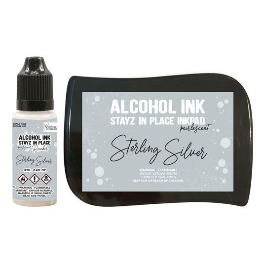 Sterling Silver Pearlescent Alcohol Ink Pad with 12ml reinker