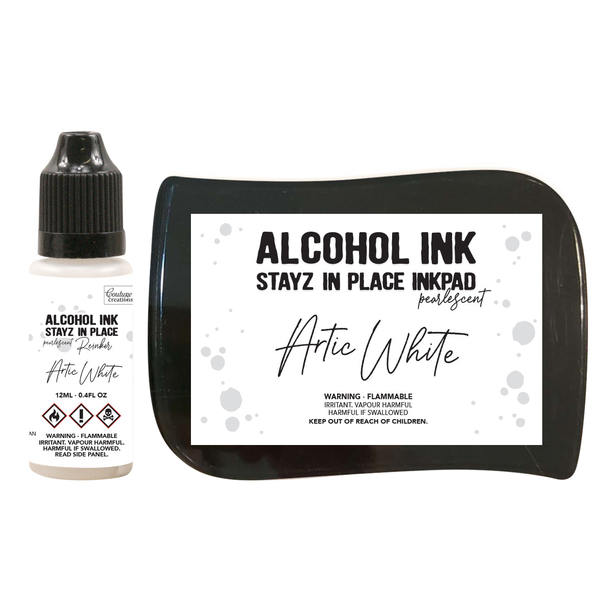 Arctic White Pearlescent Alcohol Ink Pad with 12ml reinker