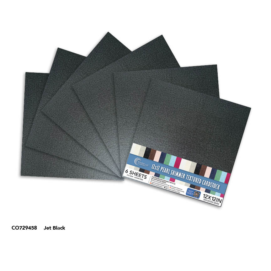 CC JET BLACK Pearl Shimmer Textured Cardstock - 12x12 (210gsm) - 6 Sheets