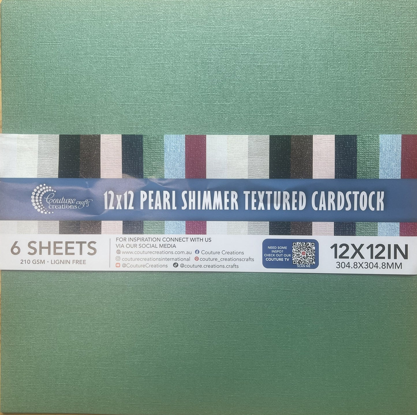 CC JUNIPER GREEN Pearl Shimmer Textured Cardstock - 12x12 (210gsm) - 6 Sheets