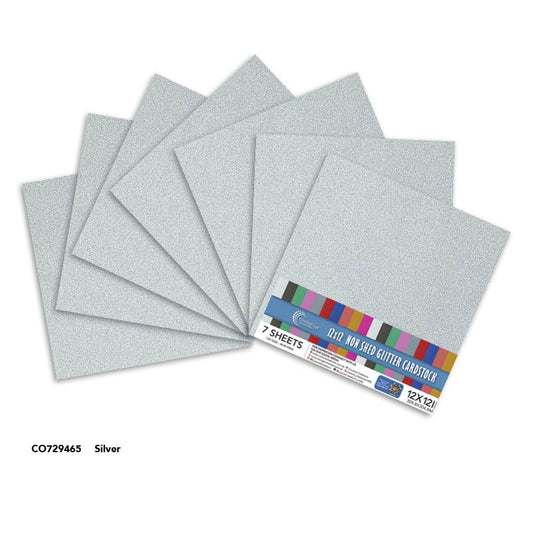 CC SILVER Laminated Glitter paper - 12x12 - SILVER (120gsm) - 7 Sheets