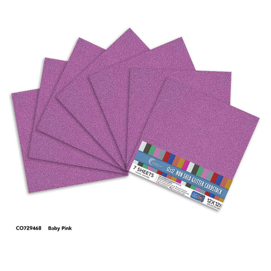 CC BABY PINK Laminated Glitter paper - 12x12 - (120gsm) - 7 Sheets